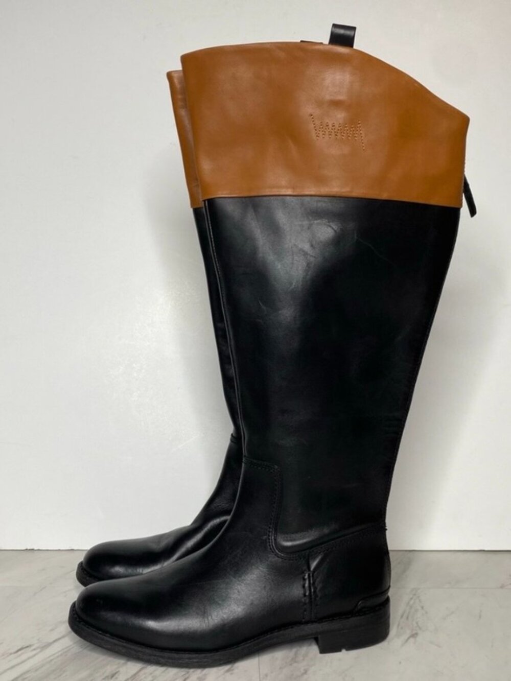Franco Sarto Meyer Black Brown Leather Wide Calf Tall Boot 8M